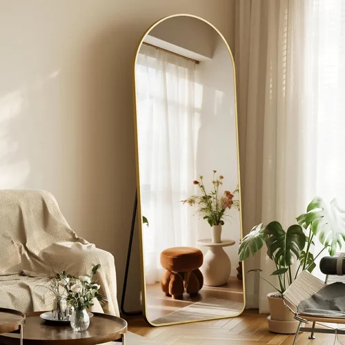 Miniatura 8 de HARRITPURE Espejo Arqueado de Cuerpo Entero - 64"x21" Espejo Grande de Pie con Marco de Aluminio, Espejos de Tocador con Soporte para Dorado-re