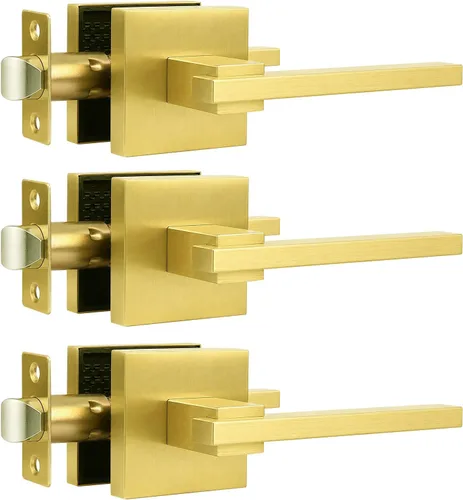 Miniatura 28 de Orger Paquete de 1 manija de puerta de paso negra para pasillo y armario, juego de manijas sin bloqueo, roseta cuadrada sin llave, reversible