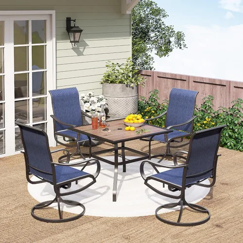 Miniatura 29 de PHI VILLA Juego de comedor de patio de 5 piezas con 4 sillas de comedor giratorias para exteriores y 1 mesa de comedor redonda grande, silla de tela