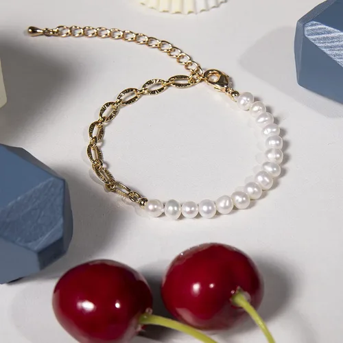 Miniatura 6 de Cowlyn Pearl Bracelet Paperclip Chain Link Baroque Culture Bossimi 14K Gold Filled Colorful Zircon Adjustable Fashion Valentine Charm Dainty