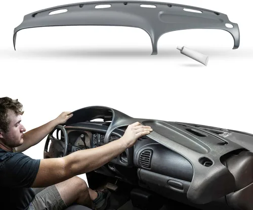 DASHSKIN Tapa moldeada para salpicadero compatible con Dodge Ram 1500 1998 1999 2000 2001 (98-02 Ram 2500 y 3500) en gris niebla, fabricada en los