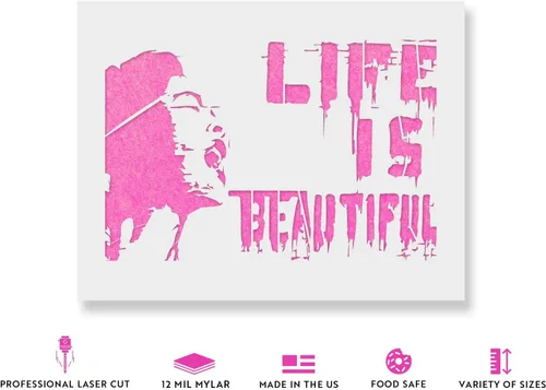 Miniatura 2 de Banksy - Plantilla reutilizable para paredes y manualidades, plantillas reutilizables de Life is Beautiful para pintar en tamaños pequeños