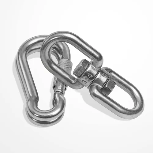 Miniatura 5 de Anillo giratorio de acero inoxidable 304 resistente 2+1, gancho giratorio de doble extremo con ganchos de presión SUS304 para columpio de árbol