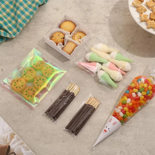 Miniatura 7 de SUREHOME Bolsas para galletas con sellado, 100 unidades, 4 x 4 pulgadas, bolsas de celofán autoadhesivas transparentes para embalaje de galletas