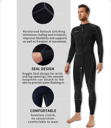 Miniatura 3 de Seaskin Traje de neopreno corto de 3mm para hombre y mujer, traje de buceo de cuerpo completo con cremallera frontal para buceo, esnórquel, kayak
