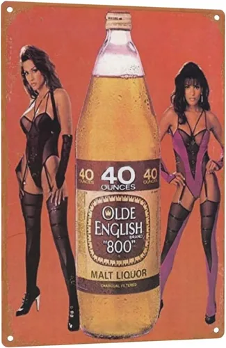 GCOCL Cartel de Hojalata Vintage de Cerveza Licor de Malta Old English con Logo 12x8 pulgadas Decoración de Pared Publicitaria Llamativa Marrón
