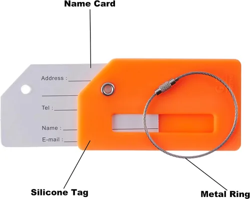Miniatura 4 de Gostwo - Paquete de 2 etiquetas de silicona con letras iniciales para equipaje, bolsa escolar, maleta, etiqueta para instrumentos, naranja (N)