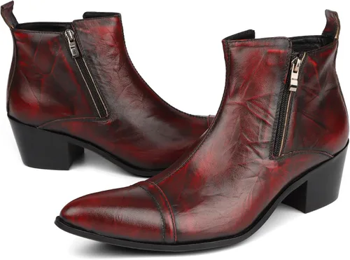 Miniatura 4 de Rui aterrizó botines para hombres zapatos de tacón alto resbalón en estilo doble cremallera lateral cuero genuino bloque talón costura punta
