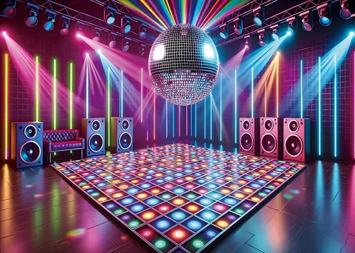 Miniatura 2 de Telón de fondo de escenario de discoteca, música rock, retro, bola de discoteca, brillante, colorido, fondo de fotografía de los años 70, 80, 90