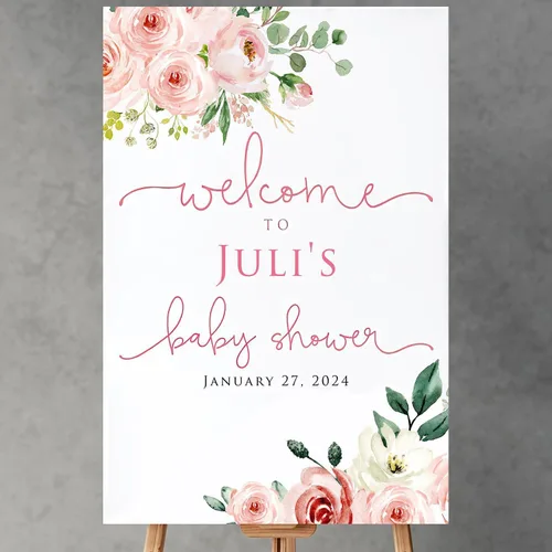 Miniatura 11 de Letrero de bienvenida para baby shower, cartel de bienvenida floral para baby shower, cartel de bienvenida floral rosa, cartel de bienvenida floral