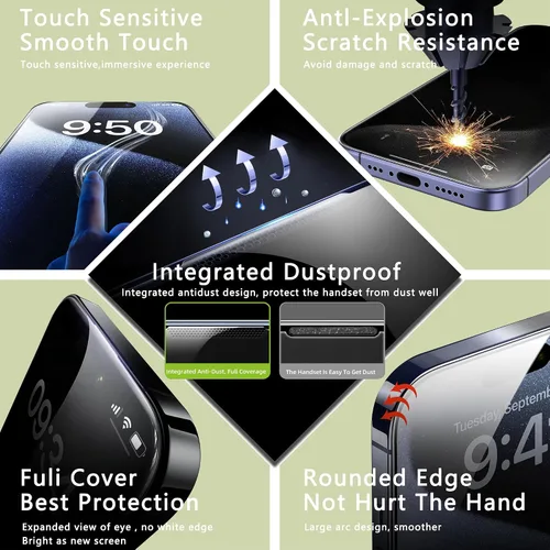 Miniatura 5 de Paquete de 2 protectores de pantalla antiespía de privacidad mate para iPhone X/XS/11 Pro (5.8 pulgadas), vidrio templado 9H, antirreflejos