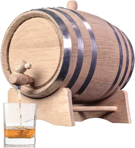 Miniatura 13 de Barril de envejecimiento de roble de 1 galón (Serie de destilería - aros de acero, sin barnizar) con soporte de madera, boung y espita - Barriles