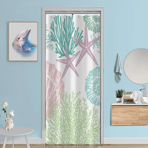 Miniatura 14 de Tritard Cortina de ducha pequeña de 36 x 72 pulgadas, tamaño medio, cortinas de ducha de tela impermeable náutica costera para baño, cortina de baño