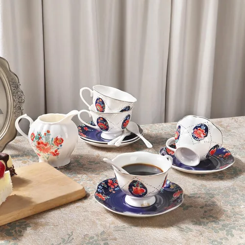 Miniatura 4 de fanquare Juego de té de porcelana victoriana de 21 piezas para 6, juego de tazas de té floral británicas reales para mujeres, juego de fiesta de té
