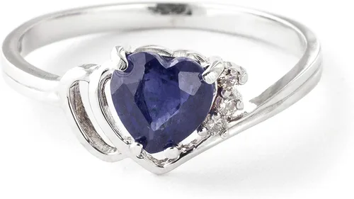 Miniatura 6 de Galaxy Gold GG Anillo de oro de 14 quilates con diamantes auténticos y zafiro natural en forma de corazón