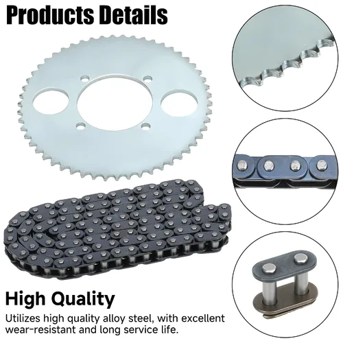 Miniatura 3 de YOXUFA Cadena T8F 116 Eslabones Piñón Trasero de 54T 54mm de Diámetro con Rompecadena para 43cc 47cc 49cc 2 Tiempos SSR SX50 Scooter Syx Mini Moto