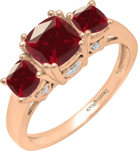 Miniatura 62 de Dazzlingrock Collection Anillo de boda de 3 piedras preciosas creadas en el centro de cojín de 0.04 quilates y diamante blanco natural redondo