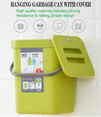 Miniatura 2 de Bote de basura pequeño con tapa, mini bote de basura para colgar en la cocina, herméticamente sellado, sin olores, pequeño contenedor de compost