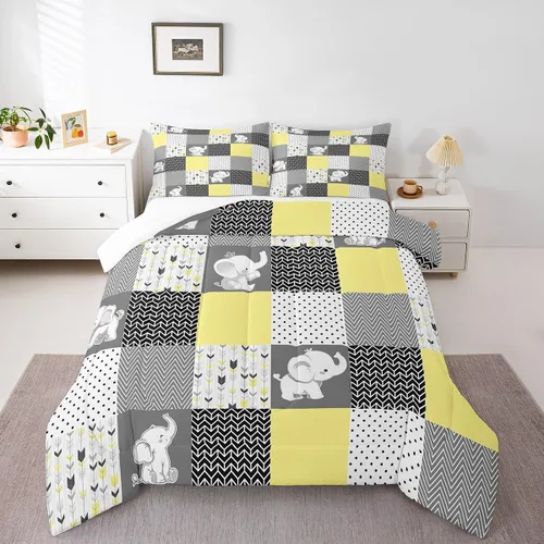 Miniatura 49 de Homewish Juego de ropa de cama de elefante, tamaño Queen, funda de edredón a rayas azules para niños y niñas, juego de funda de edredón de animales