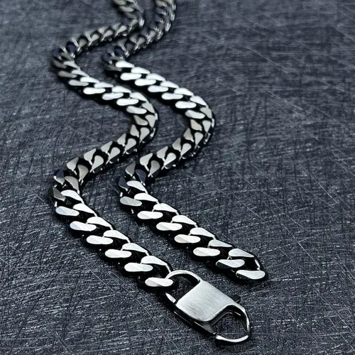 Miniatura 31 de YAMI Cadena de eslabones cubanos para hombre, azul/negro/oro de 14 quilates, acero inoxidable de 0.394-0.472 in de grosor, collar de cadena