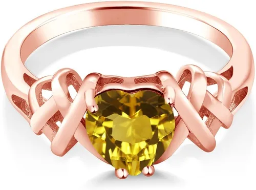 Miniatura 2 de 1,05Ct citrino amarillo forma de corazón 18K chapado en oro rosa anillo de plata