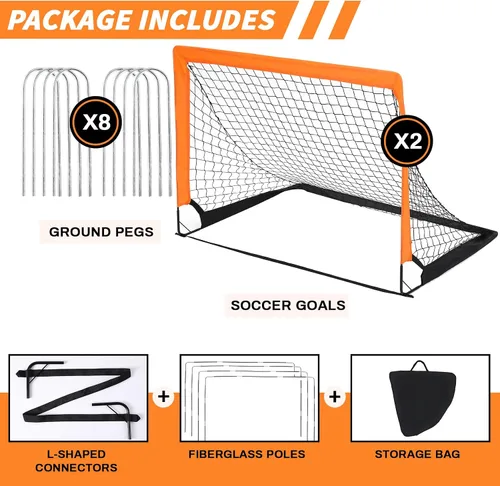 Miniatura 3 de Paquete de 2 porterías de fútbol de 4 x 3 pies para patio trasero, red plegable desplegable para interiores o exteriores, mini porterías de fútbol