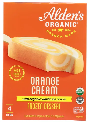 Aldens Organic New School - Barras de helado de naranja, 3 onzas líquidas, 4 unidades por paquete, 12 paquetes por caja.
