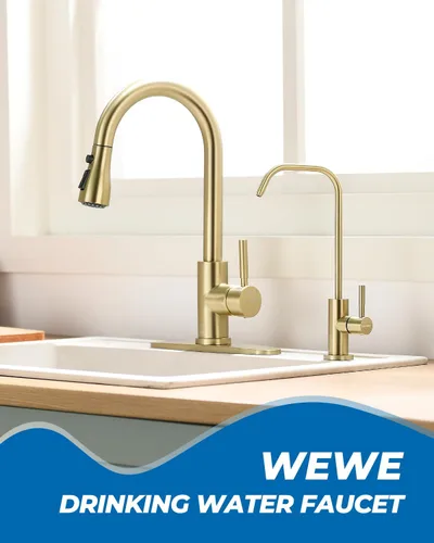 Miniatura 2 de WEWE Grifo de agua potable, grifo de filtro de agua de cocina sin plomo para ósmosis inversa o sistema de filtración de agua, grifo RO, dorado