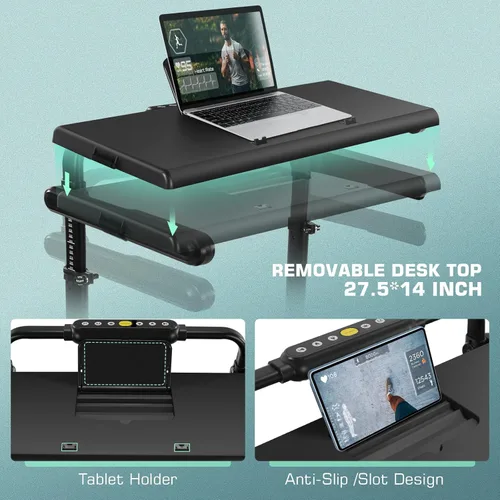 Miniatura 2 de ANCHEER Cinta de correr con inclinación del 12%/15% de 3.5HP, máquina plegable para debajo del escritorio con barra de mano, capacidad de 320-450lb