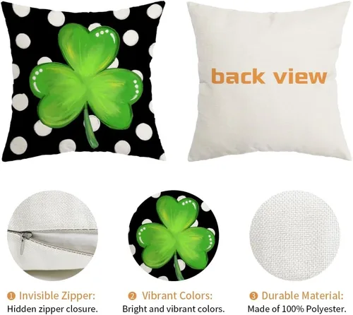 Miniatura 6 de AACORS Funda de almohada del Día de San Patricio de 16 x 16 pulgadas, decoración de trébol de lunares, funda de cojín de primavera para el sofá