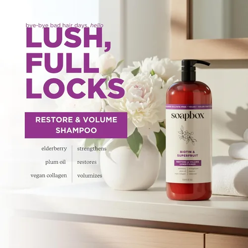 Miniatura 4 de Soapbox Champú de biotina, biotina y súper champú de frutas para cabello fino, fino y adelgazante Volumizador y reparación para promover