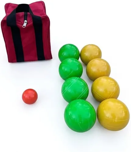 BuyBocceBalls Listado - Hecho en Estados Unidos, juego de bochas de torneo de calidad premium - bolas verdes y amarillas de 4.331 in, bolsa roja de