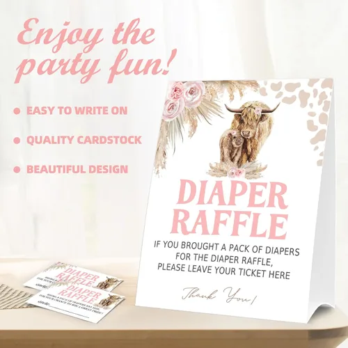 Miniatura 2 de Boletos de rifa de pañales para juego de baby shower, 1 letrero de pie y 50 tarjetas para adivinar para decoración de fiesta de baby shower, Holy