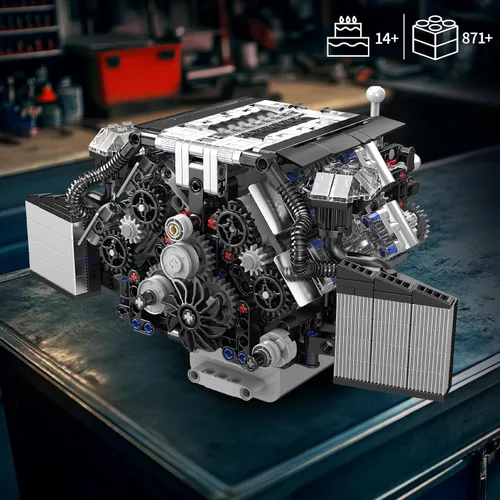 Miniatura 4 de Mould King 10230 V8 Engine Works A8 W12 Sports Car Engine Model Building Kit, 871+ Pieces Electric Power Version, STEM Engineering Toy for Adults