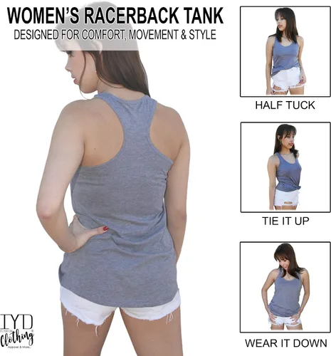 Miniatura 6 de IYD Clothing Vegan AF Soft Tri-Blend Heather Gray Racerback Tank parte superior de la mujer