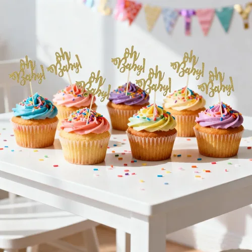 Miniatura 4 de 24 selecciones doradas para cupcakes con purpurina para decoración de bodas, cumpleaños, baby shower, fiestas