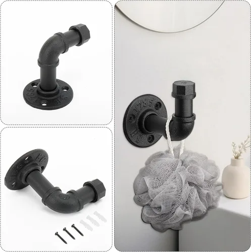 Miniatura 5 de Kit de accesorios de baño de tubería industrial de 5 piezas, montaje en pared, incluye toallero, ganchos para bata, soporte para papel higiénico
