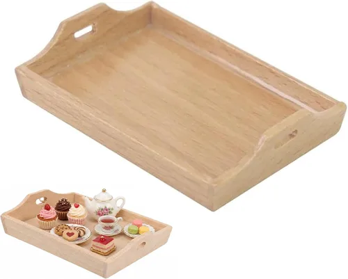 Toddmomy Bandejas de servicio en miniatura para casa de muñecas, bandejas cuadradas de madera a escala 1:12 para manualidades y accesorios para casa