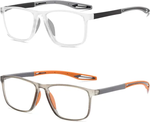 Miniatura 7 de Gafas de lectura para hombre, 2 pares, estilo deportivo, cómodas y flexibles, con bloqueo de luz azul, lectores para hombres Amarillo y rojo