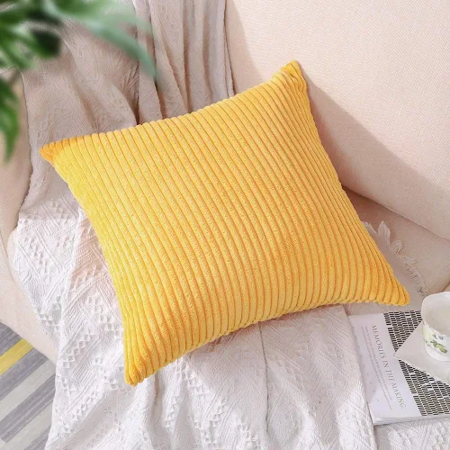 Miniatura 2 de Artscope Fundas de Almohada de Pana a Rayas Acogedoras Súper Suaves Decorativas Cuadradas Fundas de Almohada Fundas de Cojín para Sofá Sofá Amarillo