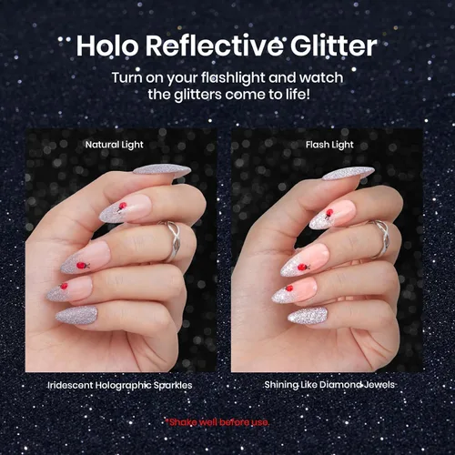 Miniatura 2 de Beetles - Juego de 2 esmaltes de gel para uñas con brillo reflectante plateado y dorado, esmalte de uñas con purpurina para quitar con lámpara UV