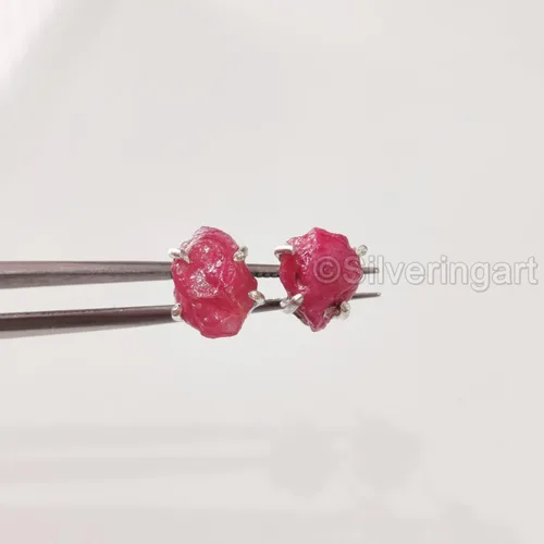 Miniatura 7 de AAA Rough Ruby Stud Earring, Natural Ruby Earring, July Birthstone, Womens Earring, 925 Sterling Silver, Christmas, Thanksgiving, Mens Studs