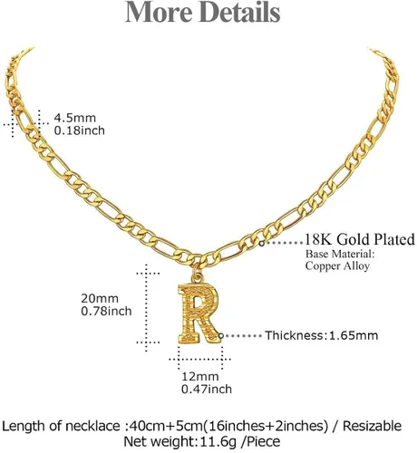 Miniatura 4 de FOCALOOK Collares de letra inicial de oro para hombres, adolescentes y niños, chapado en oro de 18 quilates, cadena de letra inicial A-Z, 16 pulgadas