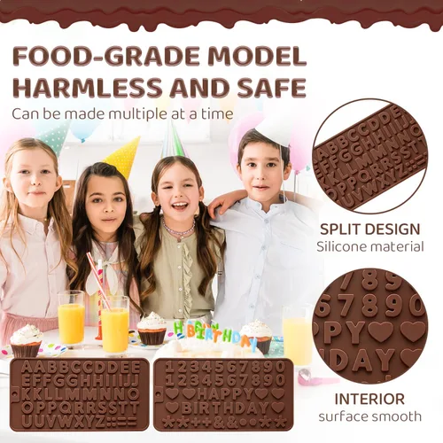 Miniatura 2 de 2 moldes de silicona para chocolate, moldes de letras de números, moldes reutilizables para dulces con símbolos de decoración de feliz cumpleaños