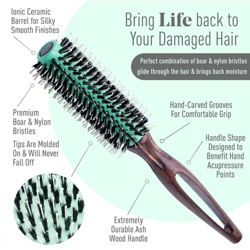 Miniatura 3 de MINT Cepillo redondo ecológico de cerdas de jabalí para secado con soplado Estilo duradero para todo tipo de cabello Cepillo redondo de cerámica