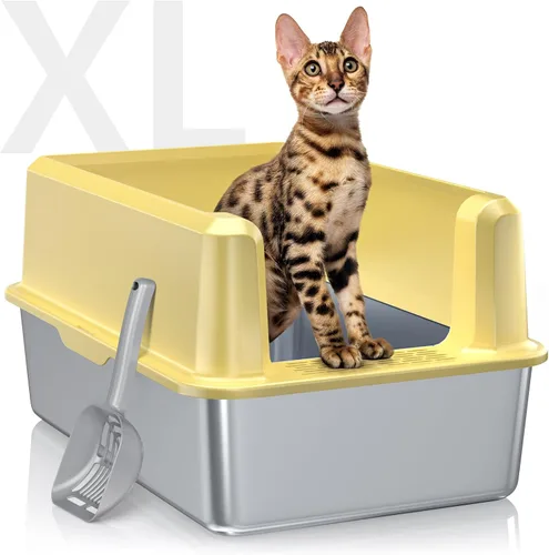 Miniatura 16 de WoofiGo Caja de arena cerrada de acero inoxidable para gatos con tapa, caja de arena extra grande XL para gatos grandes, bandeja de arena de metal