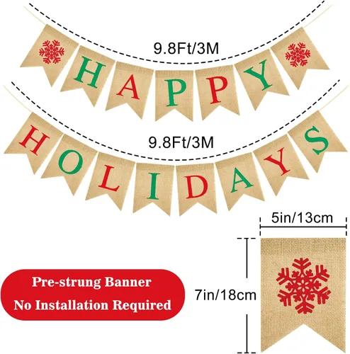 Miniatura 2 de jijAcraft Bandera de Días Festivos Pre-Ensamblada de Arpillera, Bandera de Navidad para Chimenea de Oficina en Casa, Decoraciones de Navidad