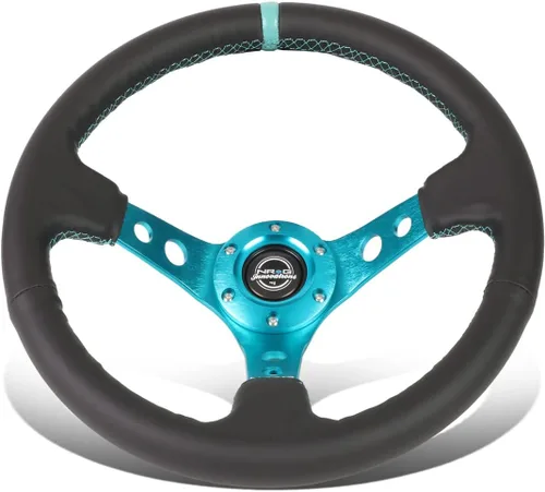 Miniatura 5 de NRG Innovations NRG-RST-006S-FHA – Volante reforzado deportivo de 350 mm (3 pulgadas de profundidad), volante de ante negro con marca central fucsia