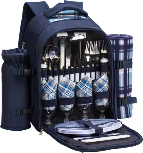 Apollo walker Juego de mochila de picnic para 4 con compartimento refrigerador, soporte desmontable para botellas/vino que incluye manta de picnic