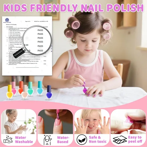 Miniatura 2 de Juego de esmaltes de uñas para niñas, kit de salón de esmalte de uñas de secado rápido, esmalte de uñas despegable, juguetes de regalo ideal